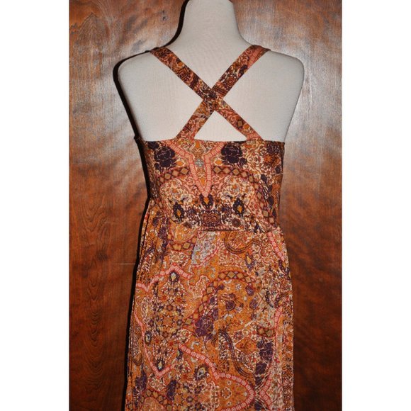 Xhilaration Rust Cream & Purple Chiffon Maxi Dress With Four Slitted Panels - Picture 7 of 8